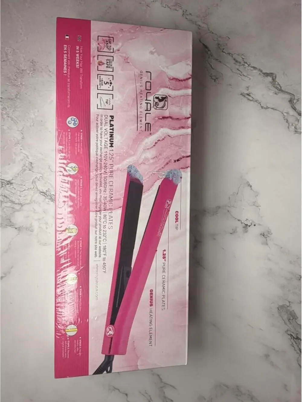 Royale Platinum 1.25” Ceramic Hair Straightener + Hot Pink Holder Set NEW